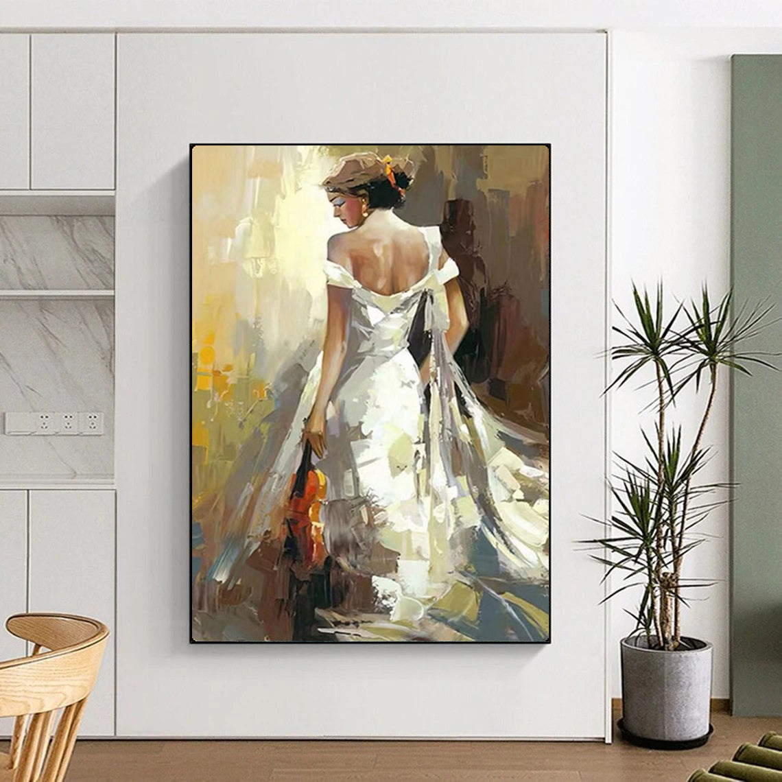 “Elegant Woman with Violin” – Impressionistic Oil Painting On Canvas CT2175