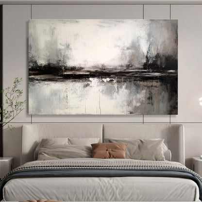Black and White Abstract Landscape “Moody Monochrome Horizon” Painting On Canvas DKH153