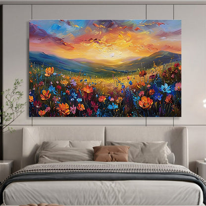 “Sunset Wildflower Valley” - Vibrant Landscape Painting On Canvas DKH837