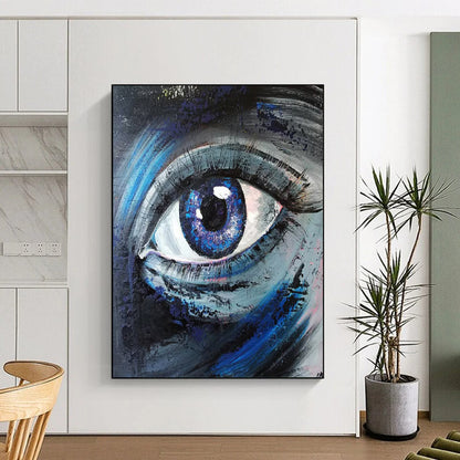 “Soulful Blue Gaze” - Blue - Toned Eye Close - up Painting On Canvas CT2187