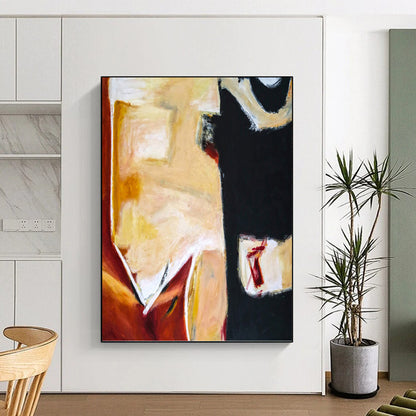 “Warm Tones & Black Abstract Forms” - Expressive Abstract Painting On Canvas DKH1090