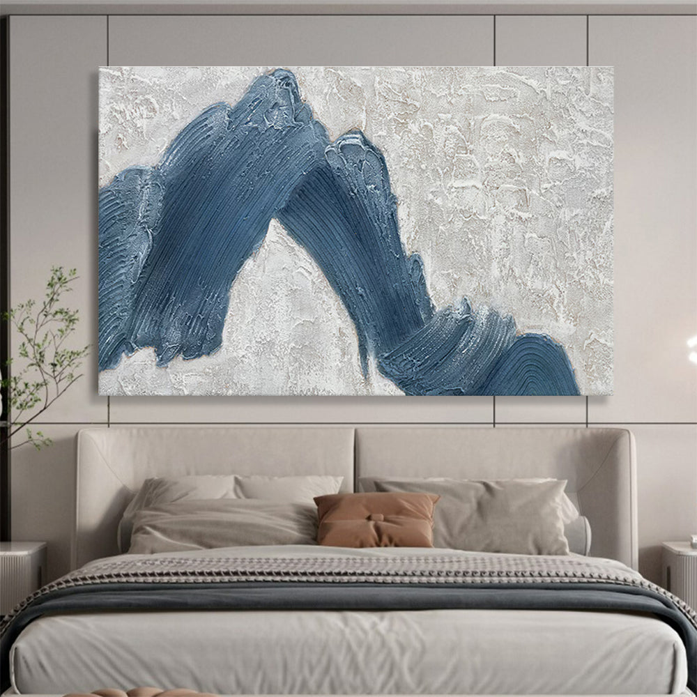 Textured Blue Peaks on Gray Abstract Painting On Canvas DKH214