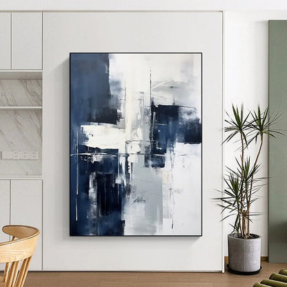 “Blue - Gray Geometric Abstraction” - Minimalist Abstract Painting On Canvas DTP128