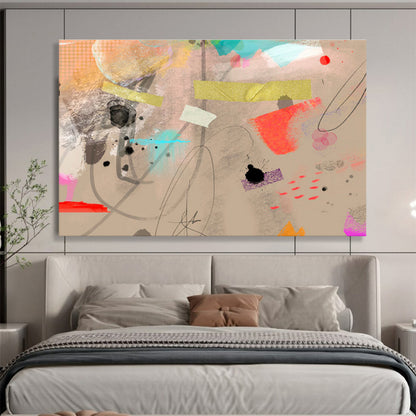 Eclectic Ink & Color Beige Colorful Splashes & Lines Painting On Canvas DKH204