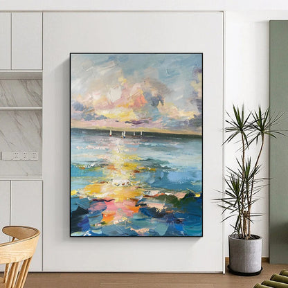 “Sailboats on a Colorful Sea: Impressionist Maritime Art” - Impasto Oil on Canvas CT1896