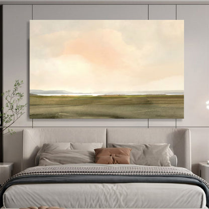 “Soft Pastel Landscape with Pink Clouds” Scenic Oil Painting On Canvas DLZ121