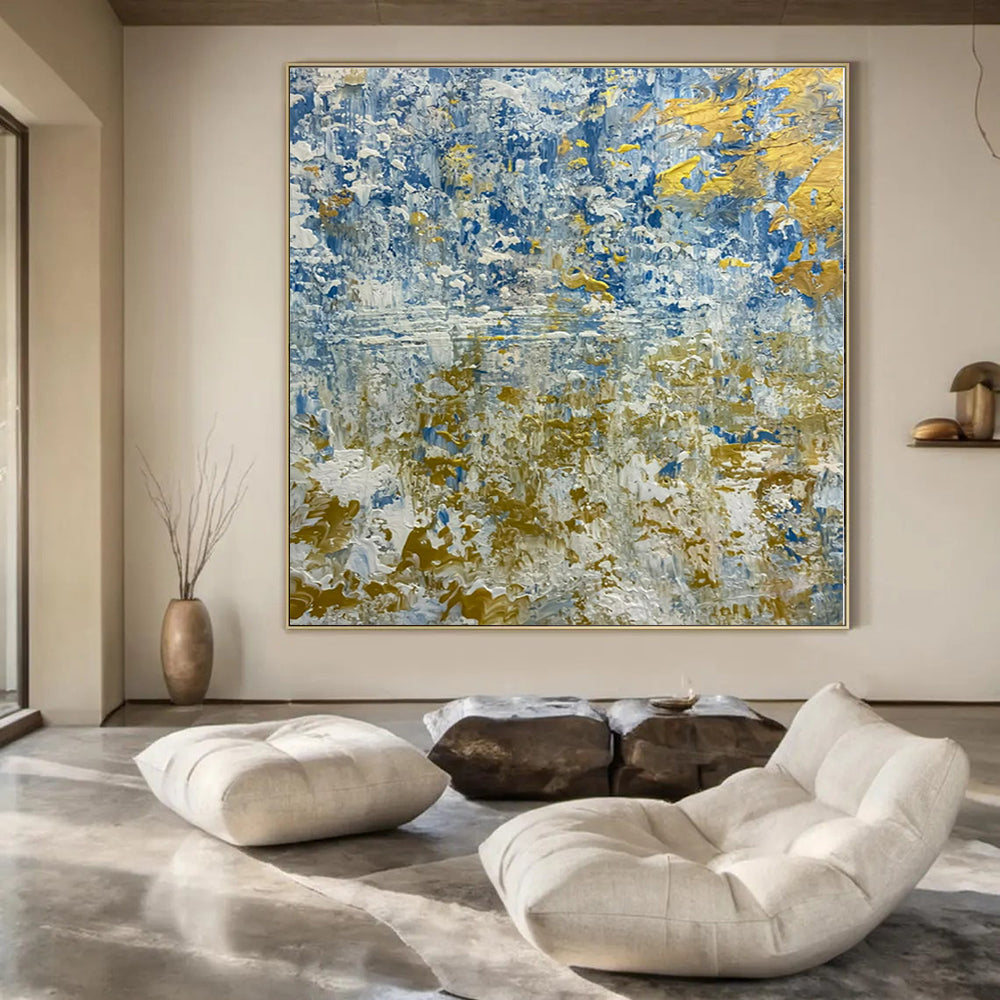 Blue and Gold Textured Waves - Abstract Impasto Painting CT1224