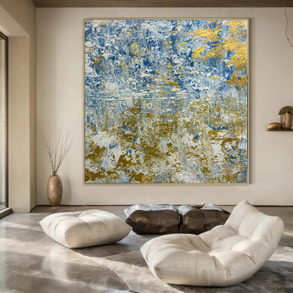 Blue and Gold Textured Waves - Abstract Impasto Painting CT1224