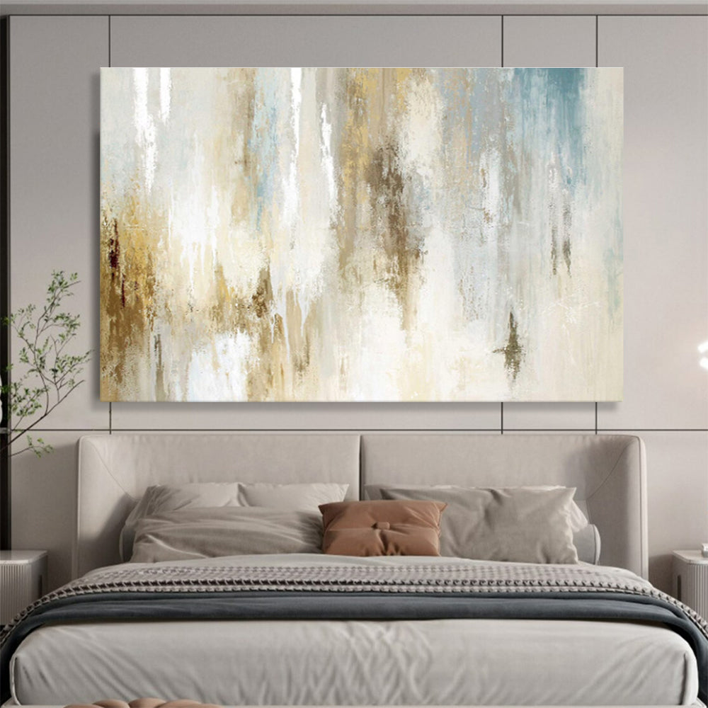 Beige, Blue, and Gold Abstract “Earthy Sky Abstraction” Painting On Canvas DKH137