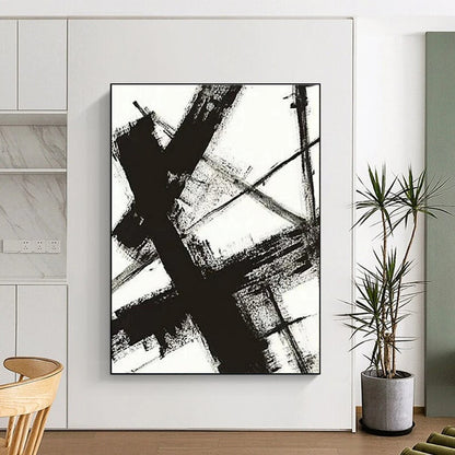 Black - on - White Jagged Lines, “Chaotic Framework” - Abstract Ink Painting CT0716