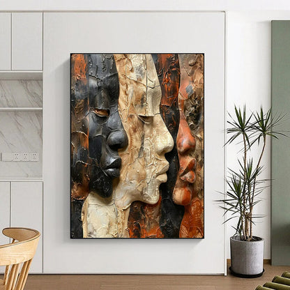 “Textured Multi - Face Sculpture - Like Art” – Mixed - Media Abstract Artwork On Canvas CT2157