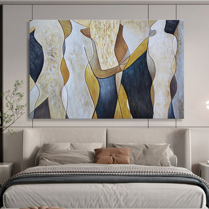 “Abstract Figures in Earth Tones” - Brown, Beige, Black Shaped Forms Painting On Canvas DKH731