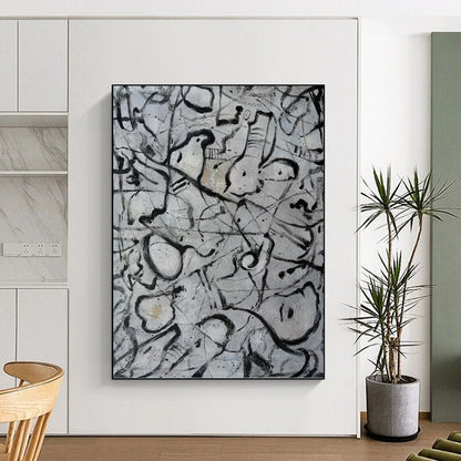 “Monochrome Line Chaos” - Gray & Black Abstract Line - Dominant Painting On Canvas DKH1591