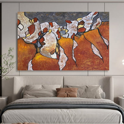 “Earth - Toned Fragmented Forms - Oranges, Whites, and Browns” Painting On Canvas DKH005