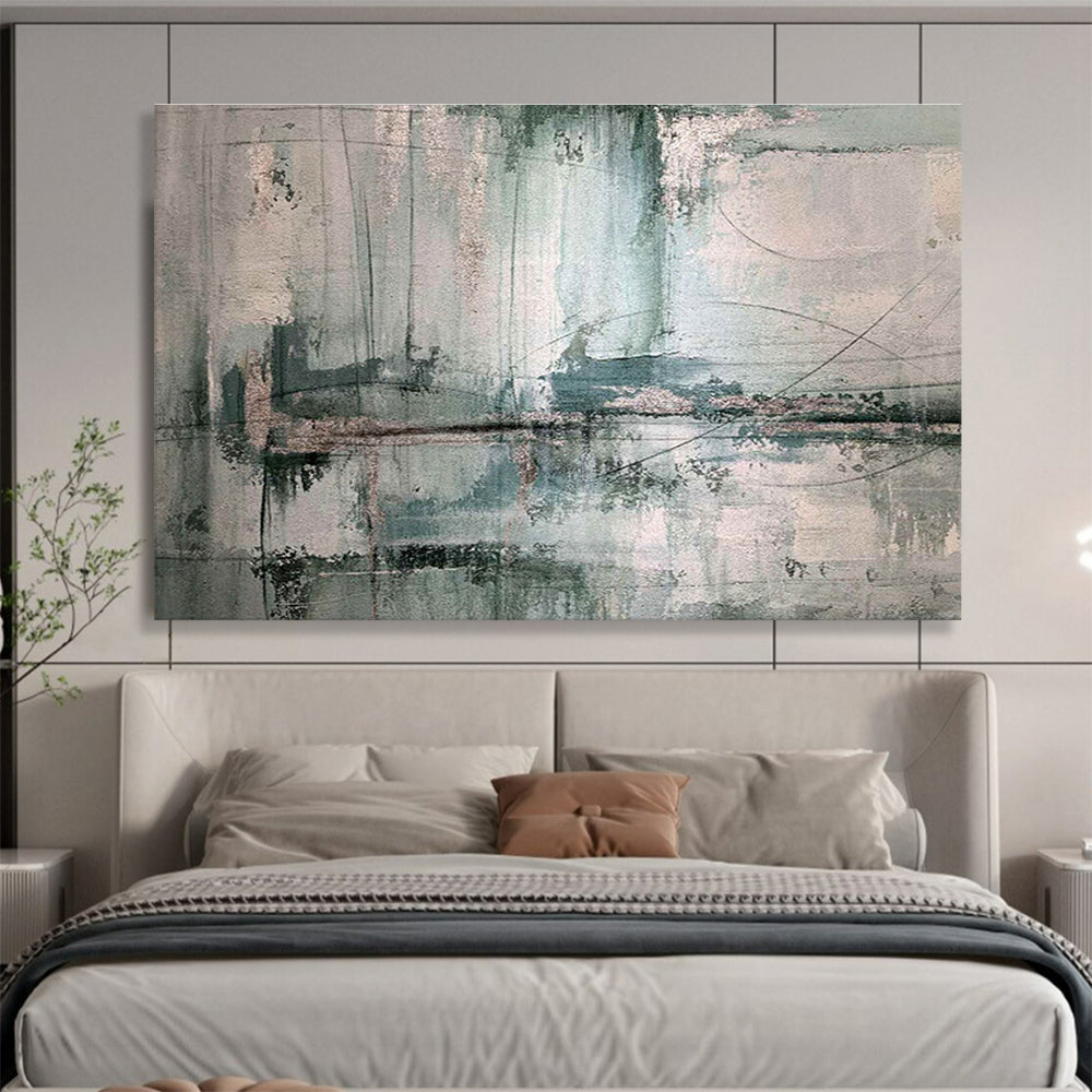 Urban Layers Gray and Teal Abstract Textures Painting On Canvas DKH178