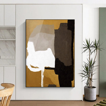 “Geometric Color Blocks” - Gold, Gray, White, Black Abstract Painting On Canvas DTP236