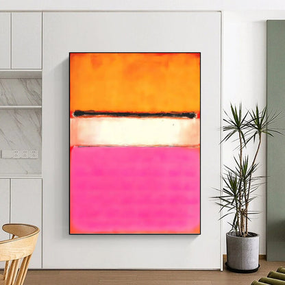 “Orange, Black, White & Pink Color Fields” - Abstract Color Block Painting On Canvas DKH1608