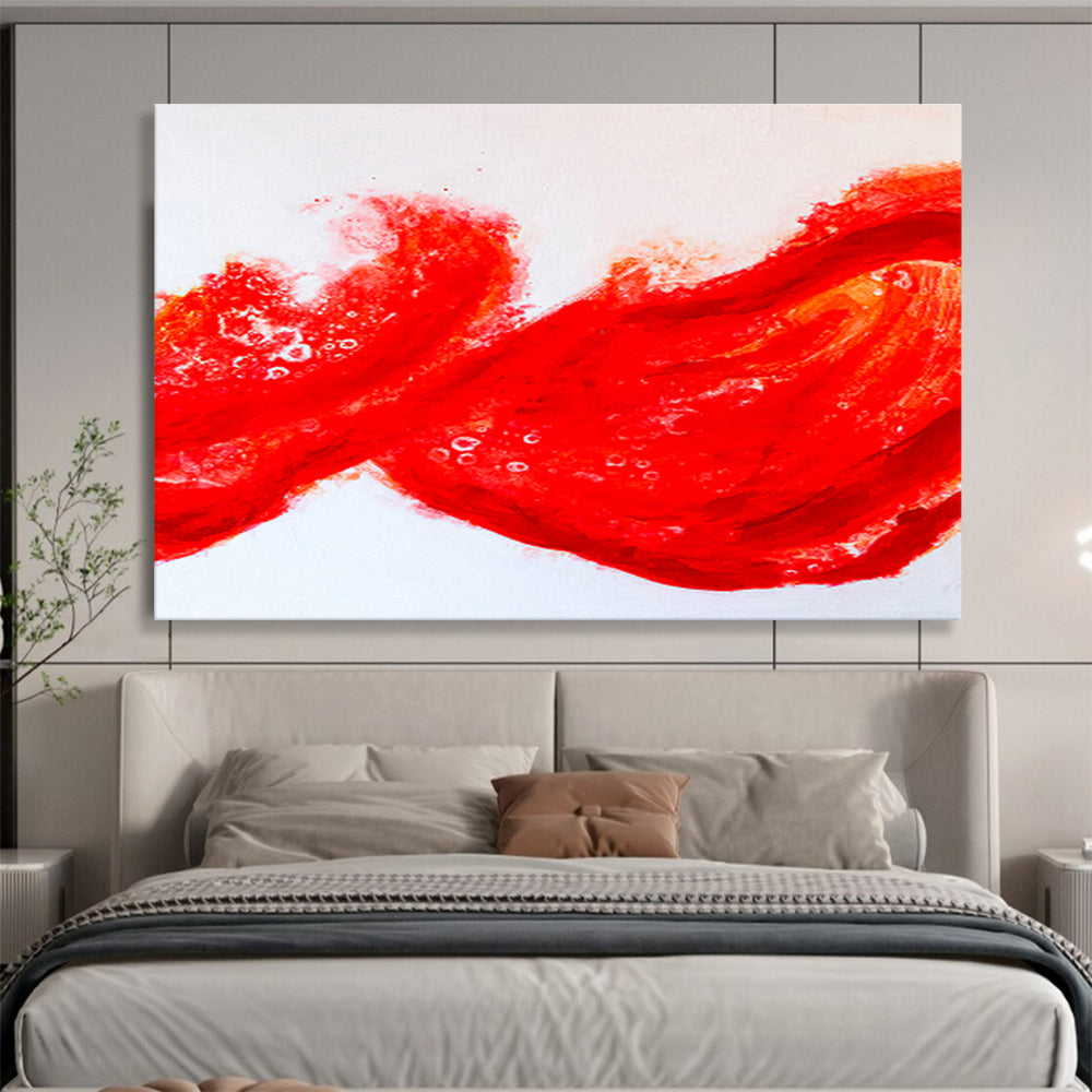“Dynamic Red Abstract Wave” Abstract Watercolor Painting On Canvas DKH569