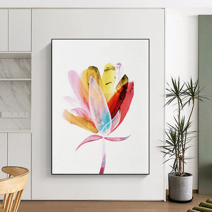 “Vibrant Watercolor Flower” - Pink, Yellow, Blue Watercolor Painting On Canvas DTP215