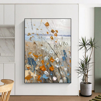 Textured Wildflowers, Coastal Background - "Seaside Blooms" - Impasto Landscape Painting CT1839