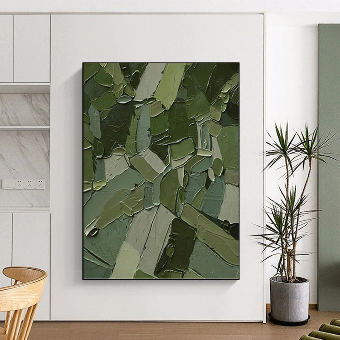 “Green Mosaic Impasto” - Green & Gray Mosaic - Like Impasto Painting On Canvas DKH1211