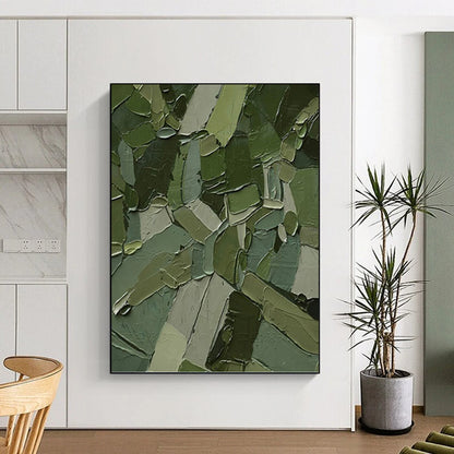 “Green Mosaic Impasto” - Green & Gray Mosaic - Like Impasto Painting On Canvas DKH1211