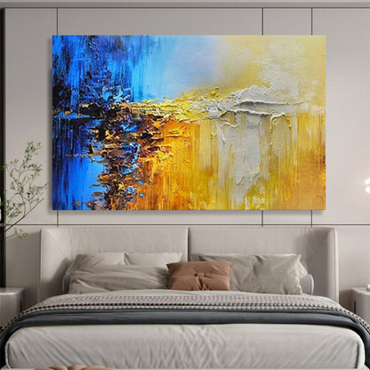 Blue, Yellow, and Gray Abstract - Textured Landscape Painting On Canvas DLZ179