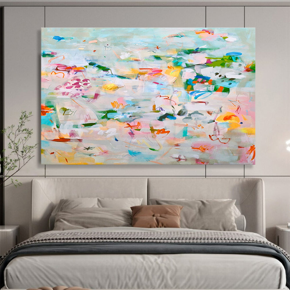 Whimsical Abstract Garden - Pastels and Playful Shapes Painting On Canvas DKH036