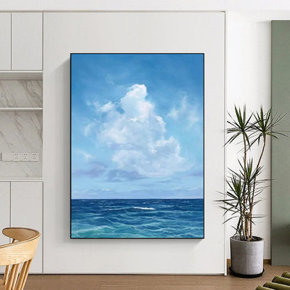 Blue Sky & Ocean - Seascape - Inspired Realist Painting On Canvas CT2298