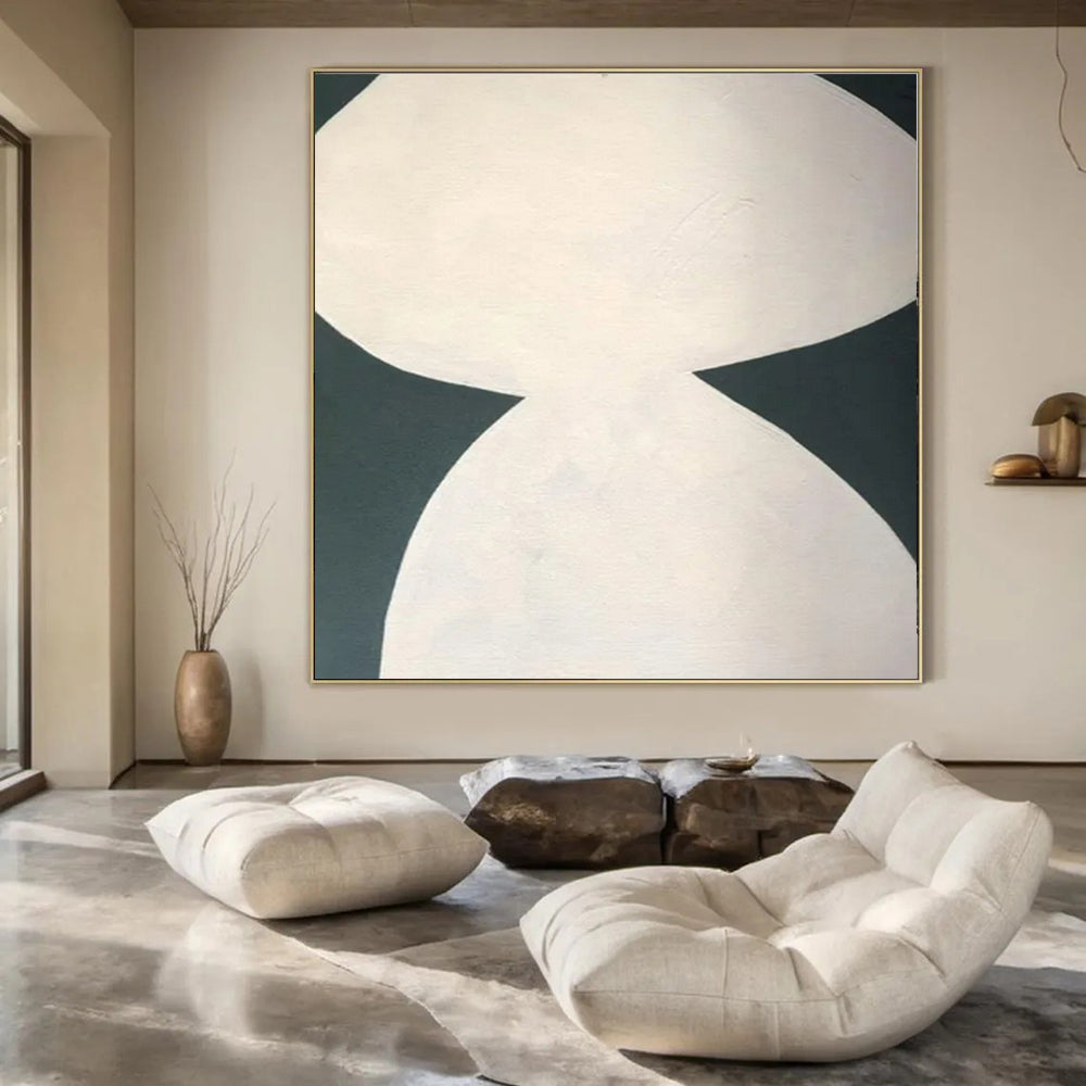“White - Dark Green Hourglass Form” – Abstract Hourglass Art CT0999