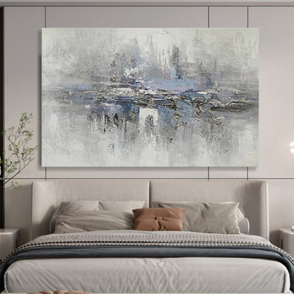 “Gray & Blue Misty Reflection” Abstract Landscape Painting On Canvas DKH349