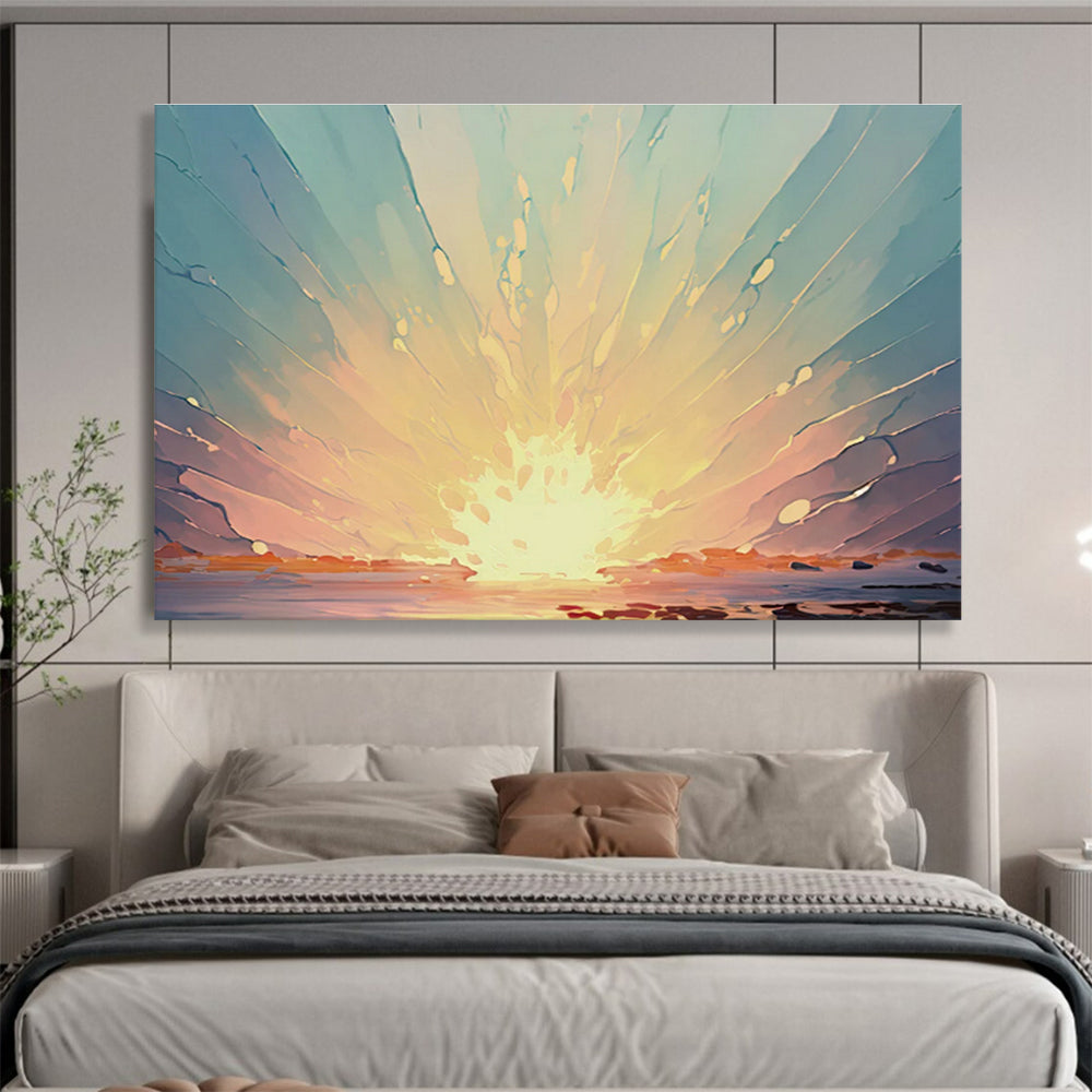 Radiant Sunset Burst Over Water Painting On Canvas DKH665
