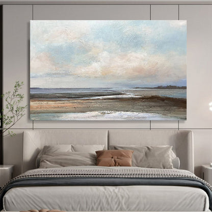 “Soft Coastal Hues” - Blue, Gray, Brown Impressionistic Seascape Painting On Canvas DKH755
