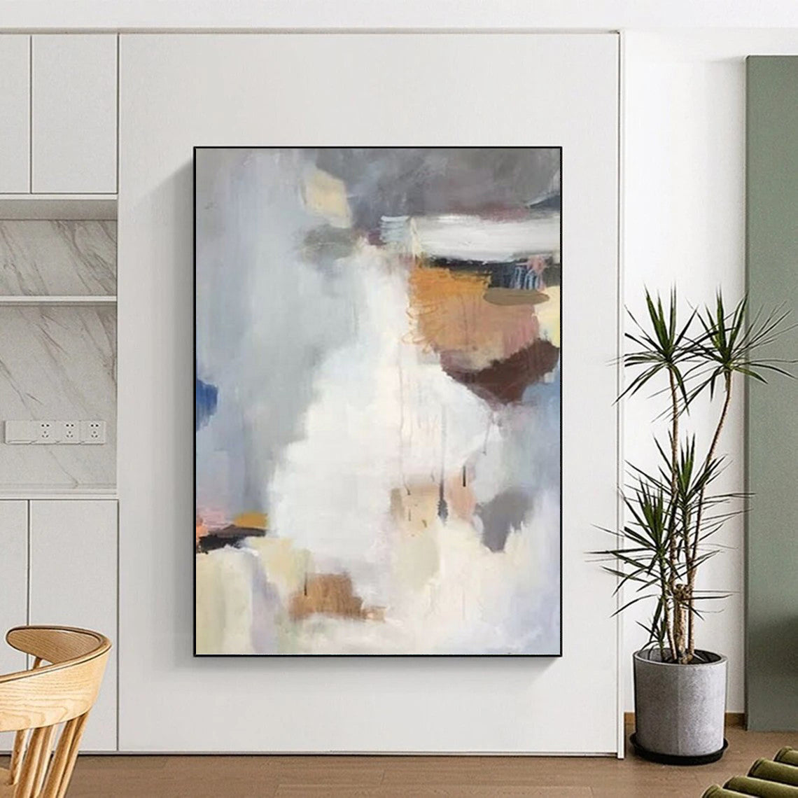 “Soft - Hued Abstract Fusion” - Gray, White & Brown Textured Painting On Canvas DKH0956