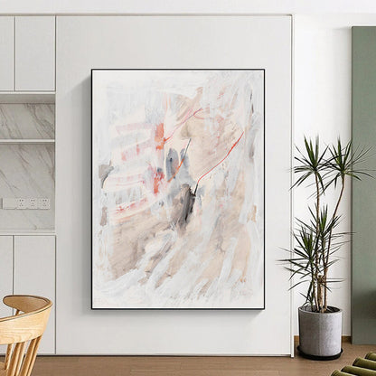 “Subtle Whispers” - White, Gray, Pink & Blue Abstract Washes Painting On Canvas DKH1530