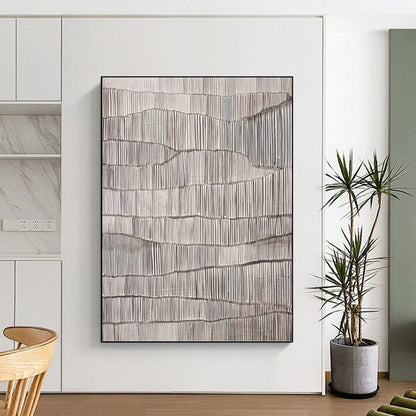 “Gray Textured Ridges” - Gray & White Minimalist Textured Painting On Canvas DKH1031
