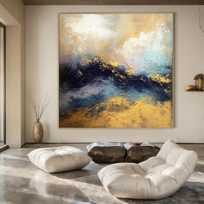 “Gold and Blue Waves” ，Abstract Seascape Oil Painting CT0920