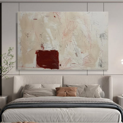 Beige, Red, and Gray Abstract “Subtle Creative Markings” Painting On Canvas DKH146
