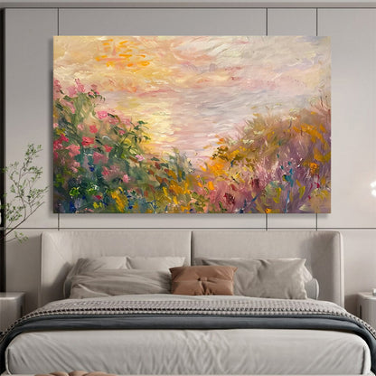 Pastel Meadow at Dusk - Impressionist Landscape Painting On Canvas DLZ195