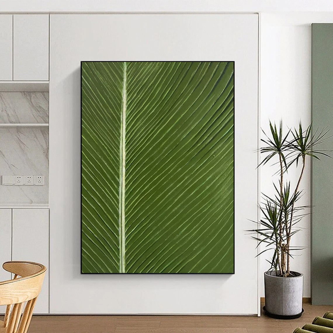 “Fine Green Leaf Veins” - Realistic Plant Oil Painting CT1977