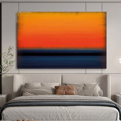 “Orange - Blue Abstract Sunset” Abstract Color - Field Painting On Canvas DKH449