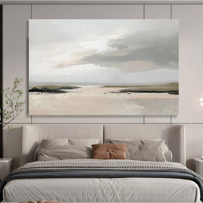 Gray Tones Coastal Scene Minimalist Painting On Canvas DKH243