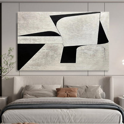 Monochrome Geometric Contrast in Gray and Black, Abstract Cubist - Inspired Painting On Canvas DKH582