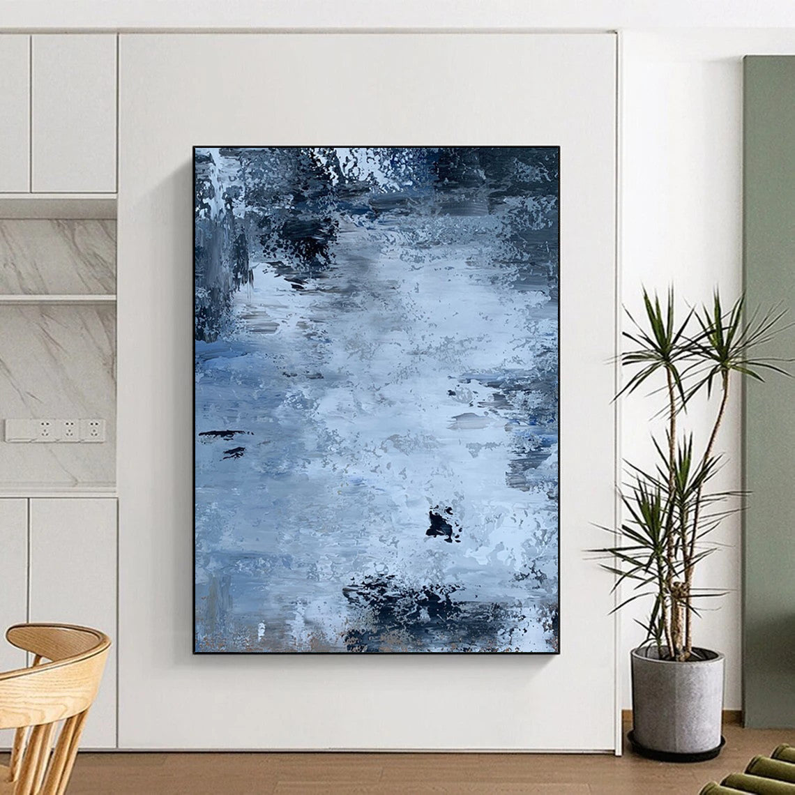 “Blue - Gray Abstract Flow” - Blue, Gray Abstract Painting On Canvas DTP251