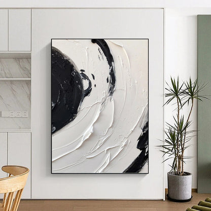 “Swirling Black - White Impasto” - Abstract Expressionist - Style Painting On Canvas DKH1677