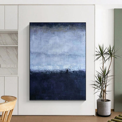 “Moody Blue Horizons” - Blue and Gray Abstract Landscape Painting On Canvas DKH1563