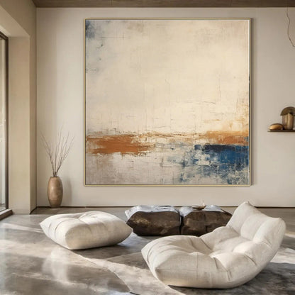 Neutral Tones with Brown & Blue - Abstract Minimalist Acrylic On Canvas CT1343