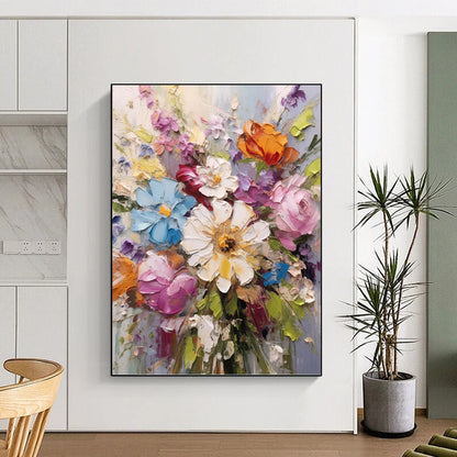 “Impasto Flower Bouquet” - Colorful Thick - Textured Flower Bouquet Painting On Canvas DKH1593