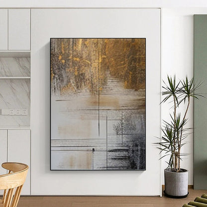 “Brown, Gold & Black Line - Mixed Abstract” Painting On Canvas DKH0980