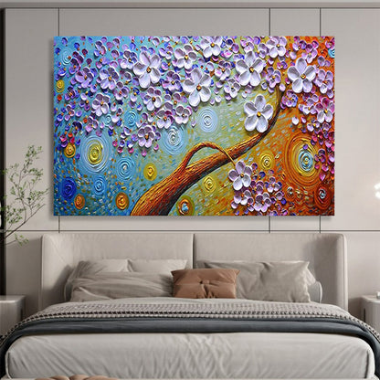 Textured Flower Tree with Swirls - Impasto Fantasy Painting On Canvas DLZ217